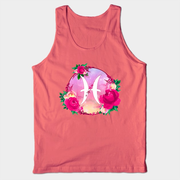 Pisces Zodiac Horoscope Pink Floral Monogram Tank Top by bumblefuzzies